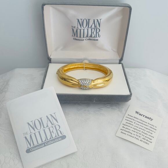 Vtg NOLAN MILEER Crystal Bracelet Signed Bangle w/Box Gold Tone Glamour Collect - Picture 3 of 11